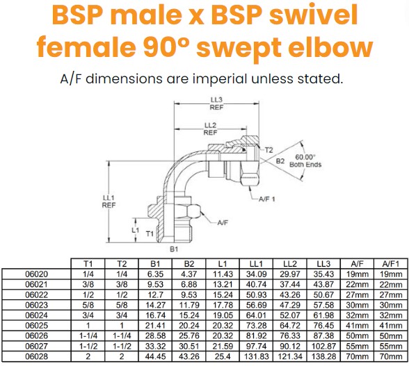 1/2 BSP M/F 90° Swept Hydraulic Adaptor